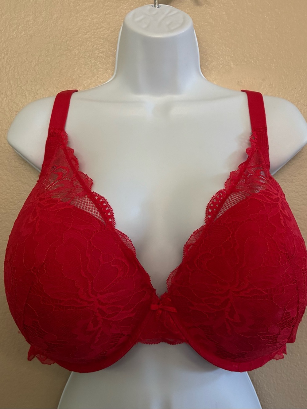 Auden The Sublime Red Lace Plunge Coverage Push-Up Bra Plus Size 44 DDD